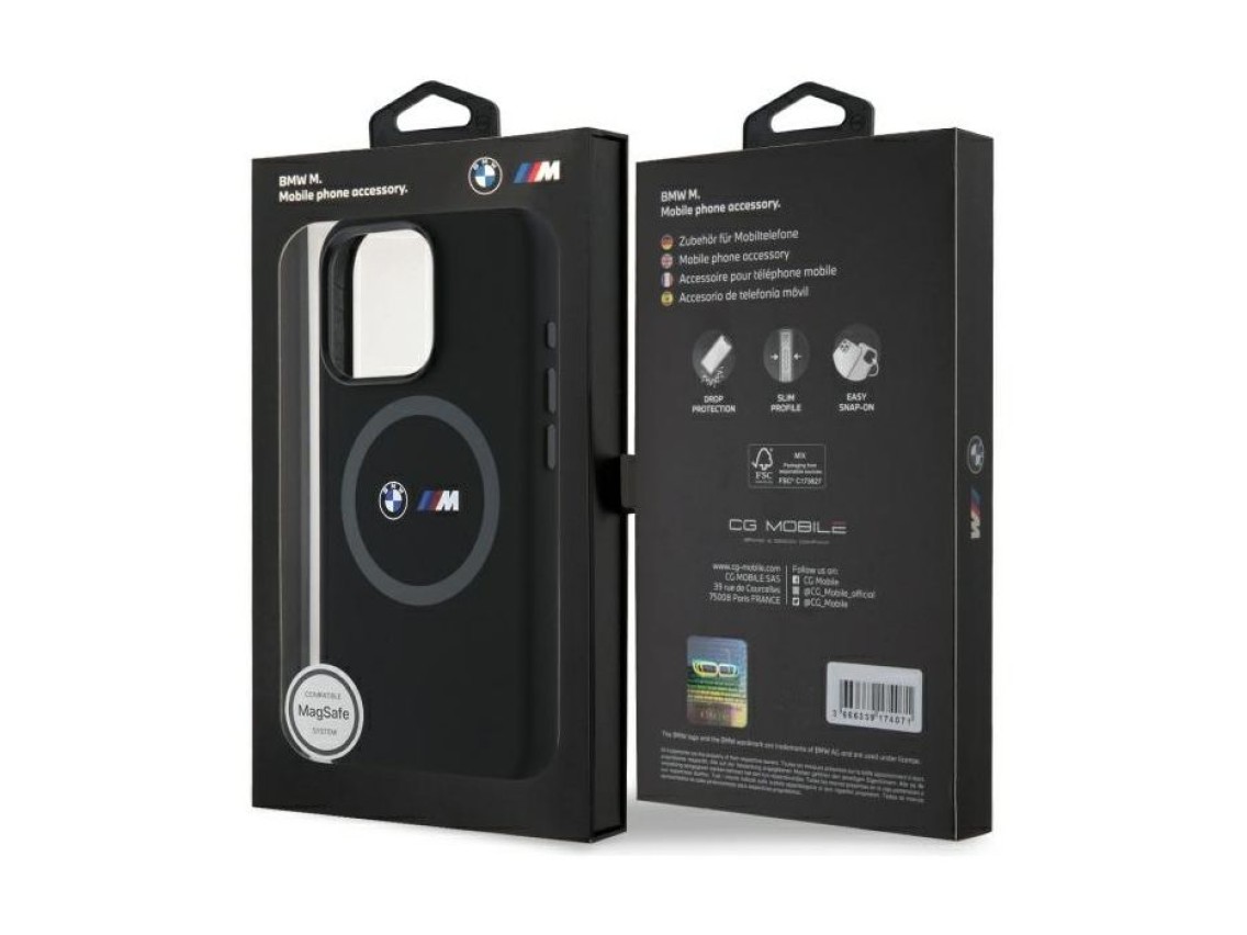 BMW M Silicone Printed Ring MagSafe Case for iPhone 16 Pro Max - Black