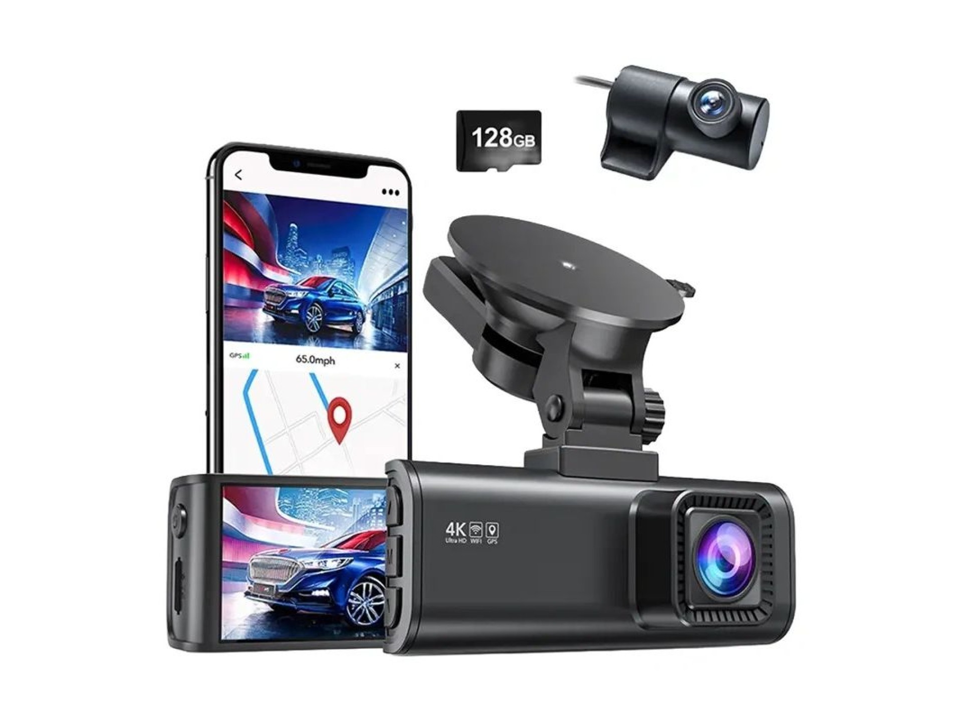Câmara automóvel REDTIGER F7NP WiFi 4K + 1080p 128GB