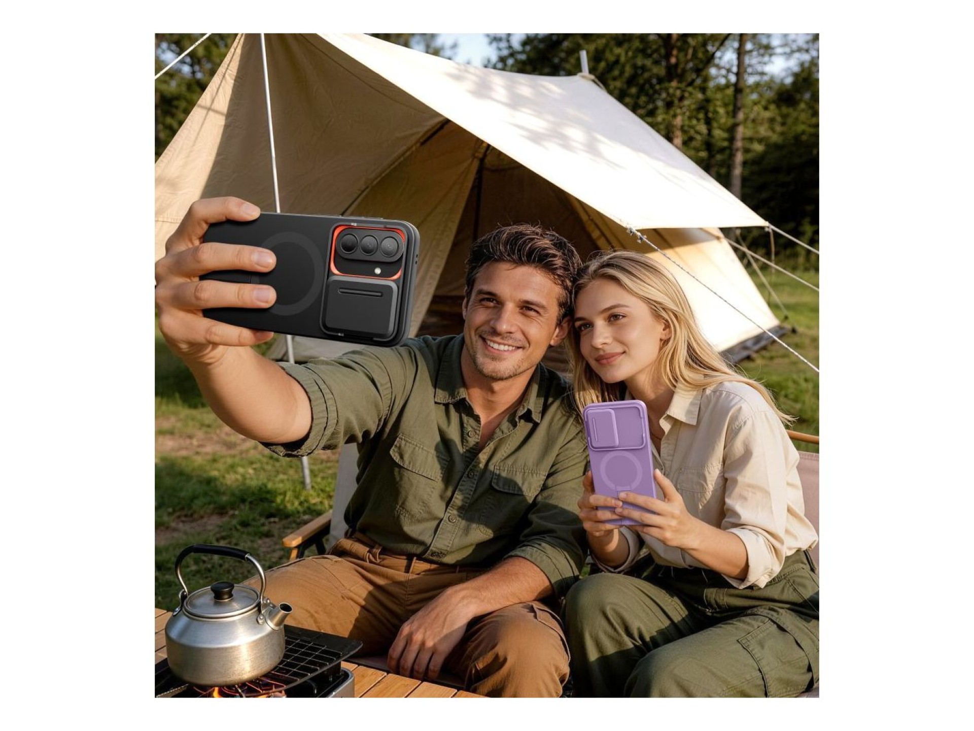 Capa Tech-Protect Kevlar Aura MagSafe para Samsung Galaxy A57 - Preto e Laranja
