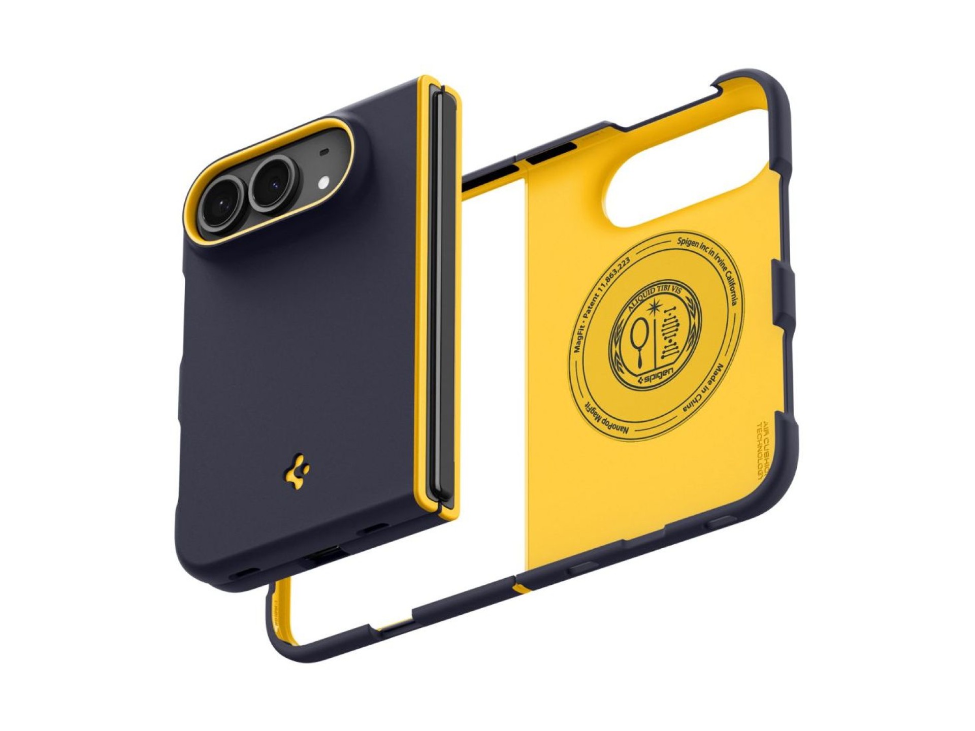 Capa Spigen Nano Pop MagSafe para iPhone Duo - Azul Marinho e Amarelo