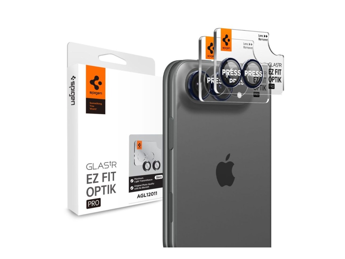 Spigen Optik Pro Glas.tR EZ Fit 2-Pack Tempered Glass Camera Screen Protector for iPhone Duo - Navy