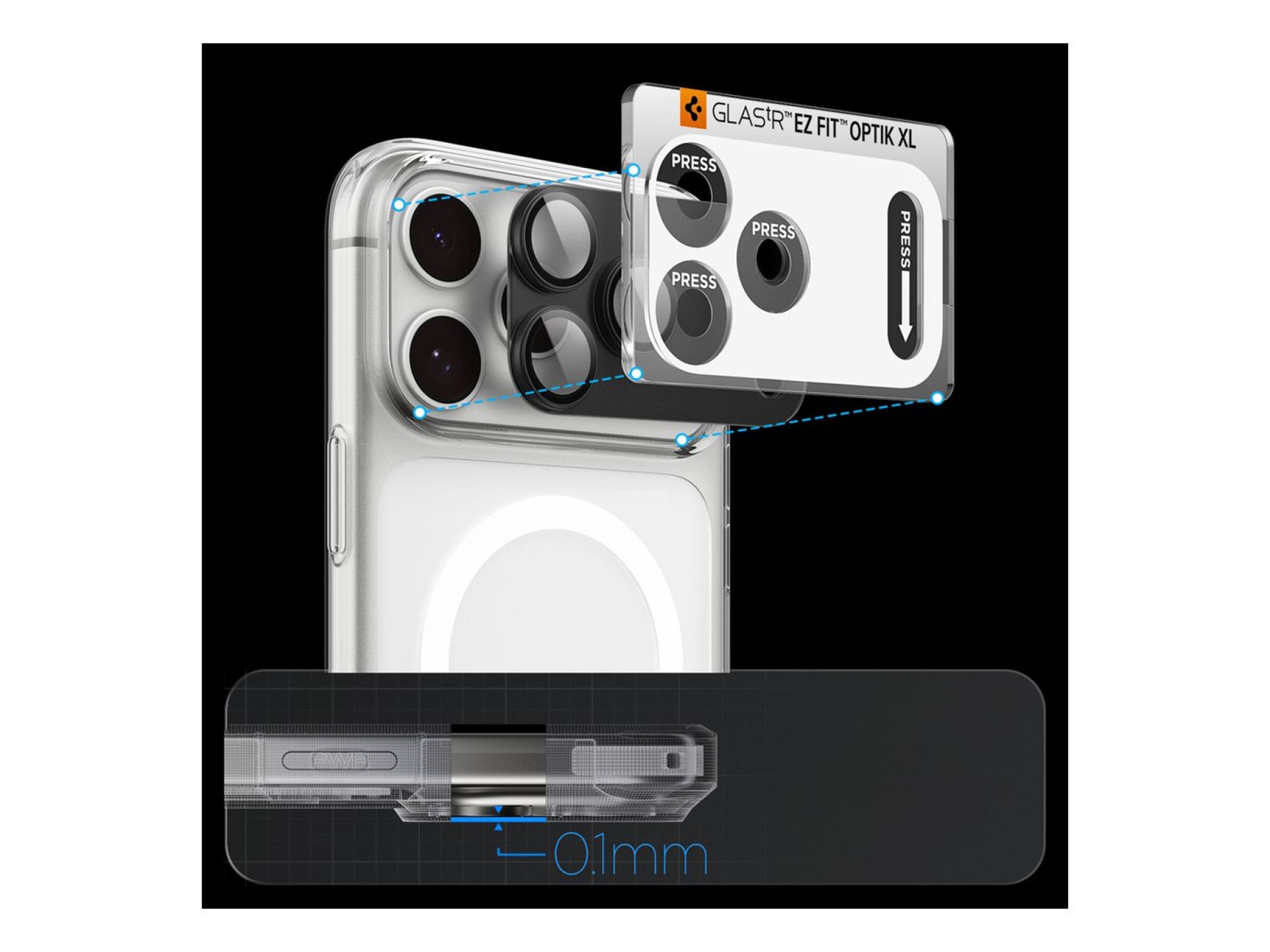 Protetor de ecrã de vidro temperado Spigen Optik Pro XL Glas.tR EZ Fit para câmara do iPhone 18 Pro