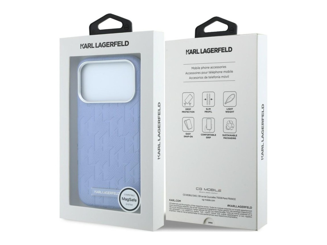 Karl Lagerfeld Grained Mono Resin Logo MagSafe Case for iPhone 17 Pro Max / 18 Pro Max - Light Blue