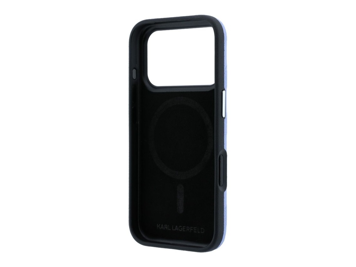 Karl Lagerfeld Grained Mono Resin Logo MagSafe Case for iPhone 17 Pro Max / 18 Pro Max - Light Blue