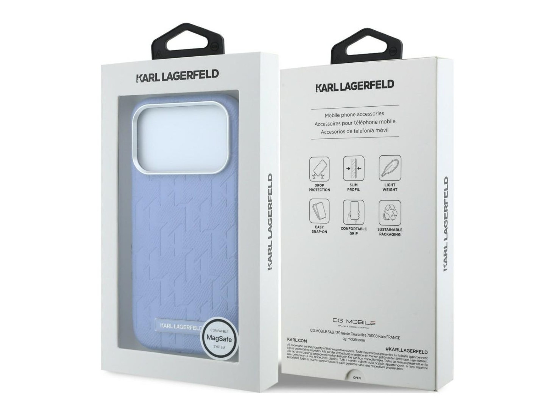 Karl Lagerfeld Grained Mono Resin Logo MagSafe Case for iPhone 17 Pro Max / 18 Pro Max - Light Blue