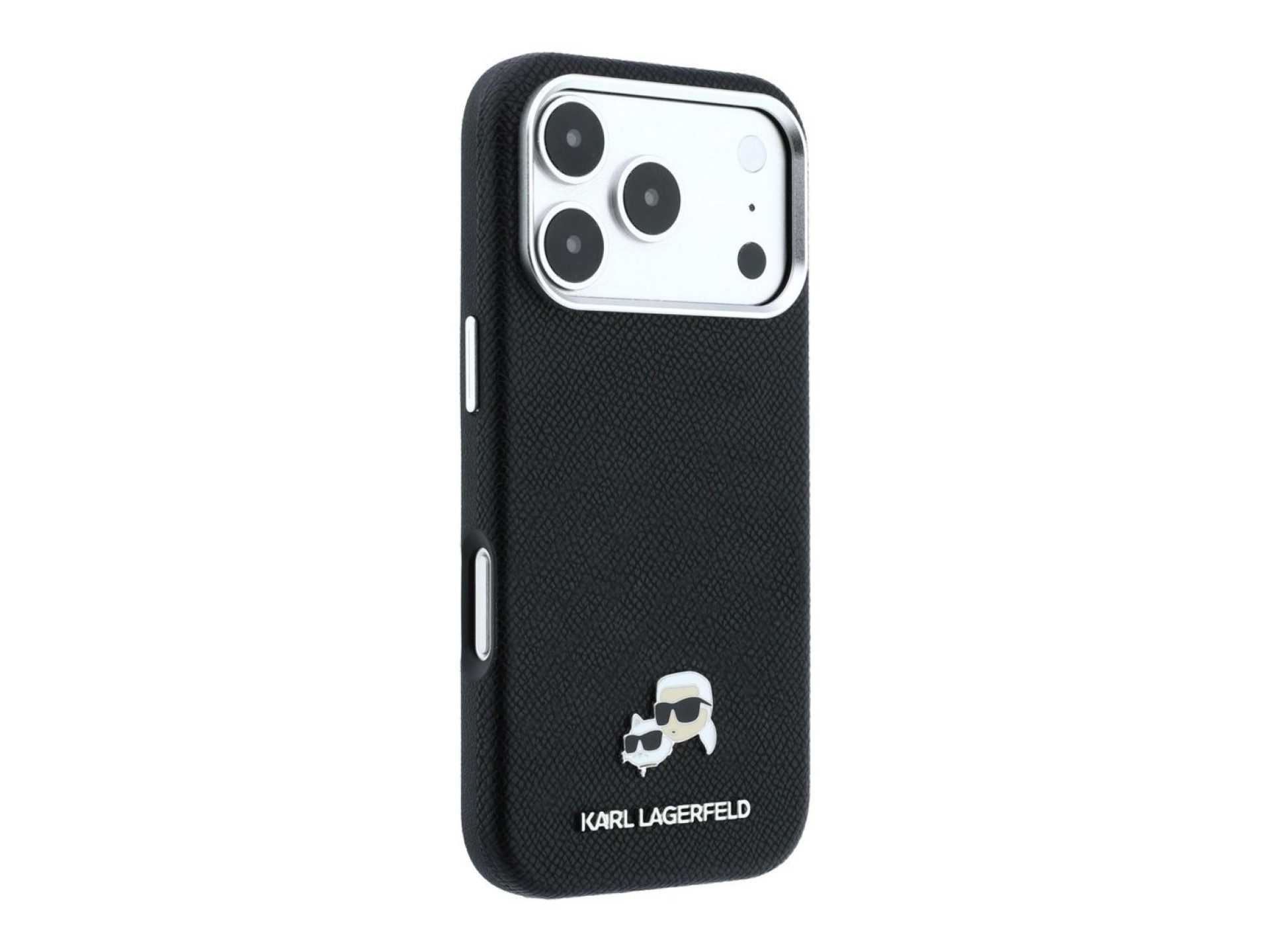 Capa MagSafe Karl Lagerfeld Grained Heads em metal para iPhone 17 Pro / 18 Pro - Preta