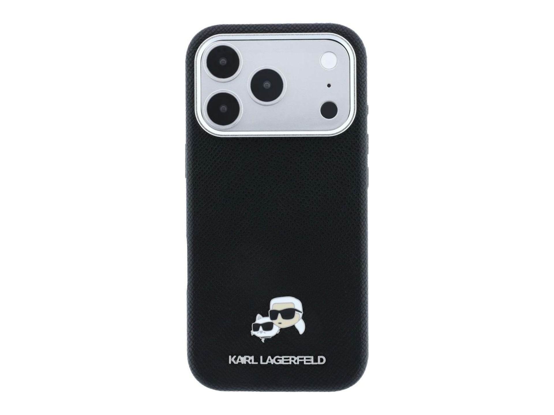 Capa MagSafe Karl Lagerfeld Grained Heads em metal para iPhone 17 Pro / 18 Pro - Preta