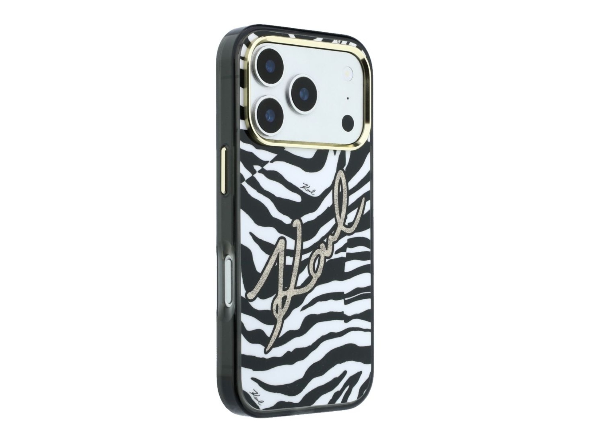 Capa MagSafe Karl Lagerfeld IML Signature Zebra Glitter para iPhone 17 Pro/18 Pro - Dourado