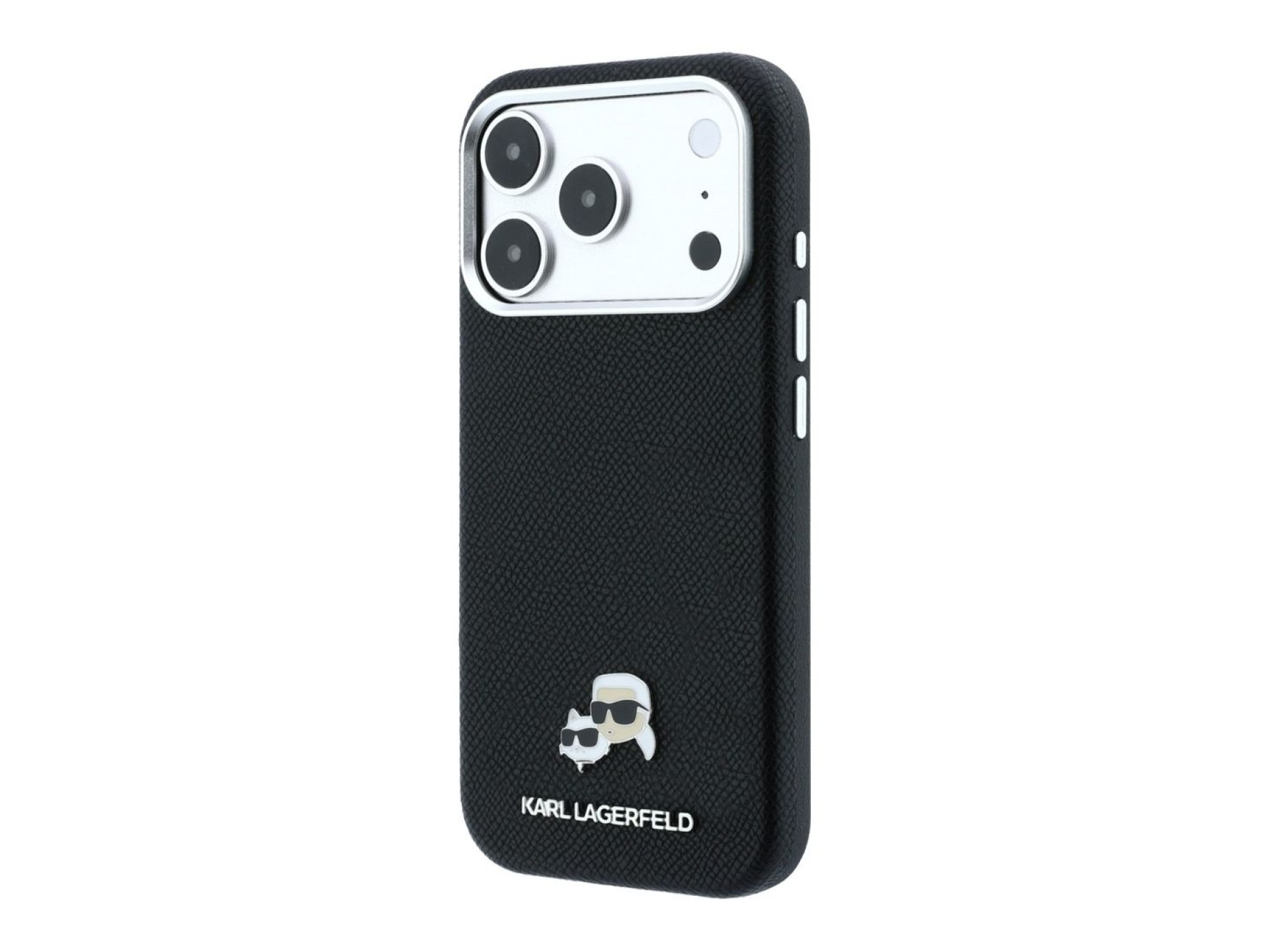 Capa MagSafe Karl Lagerfeld Grained Heads em metal para iPhone 17 Pro / 18 Pro - Preta