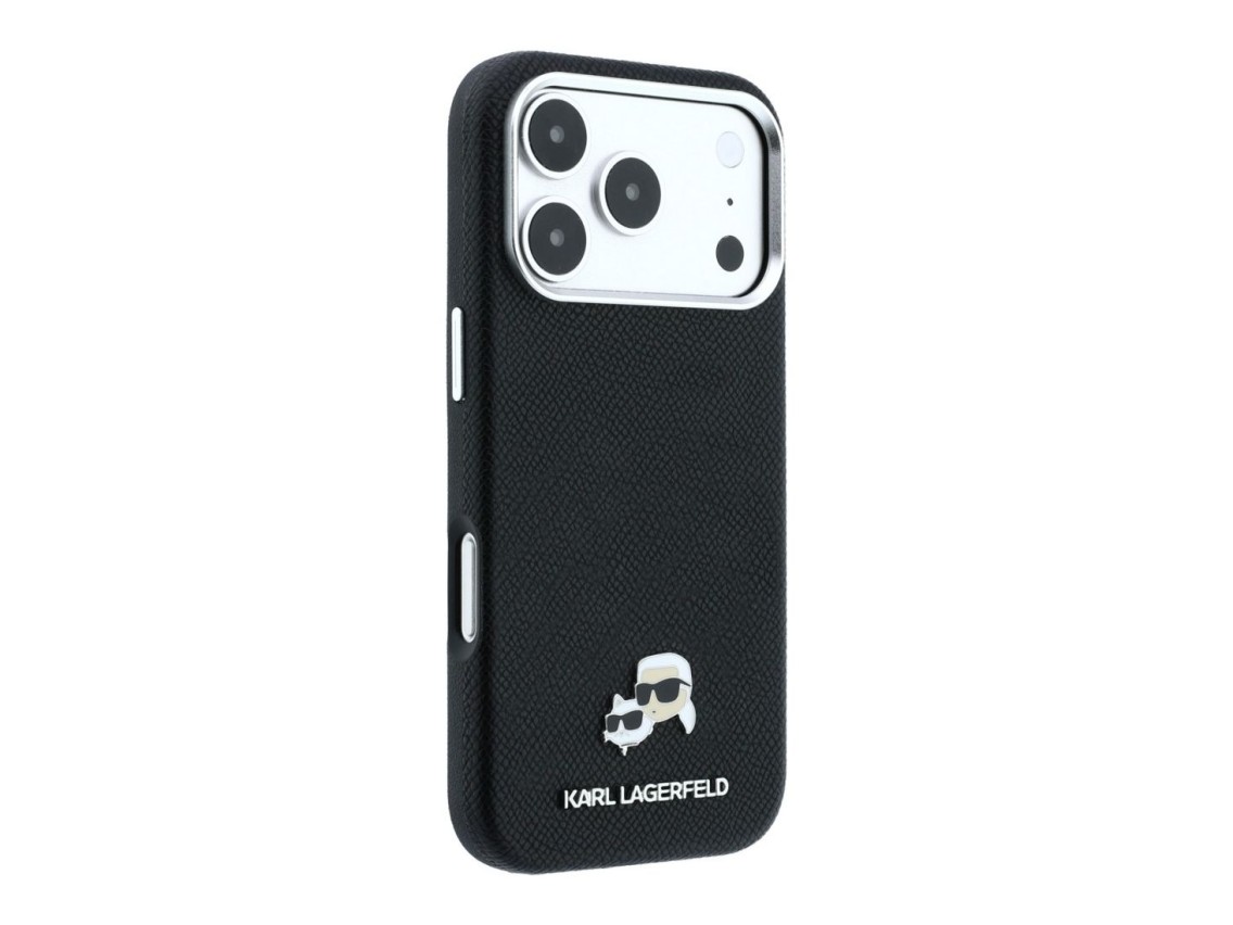 Capa MagSafe Karl Lagerfeld Grained Heads em metal para iPhone 17 Pro / 18 Pro - Preta