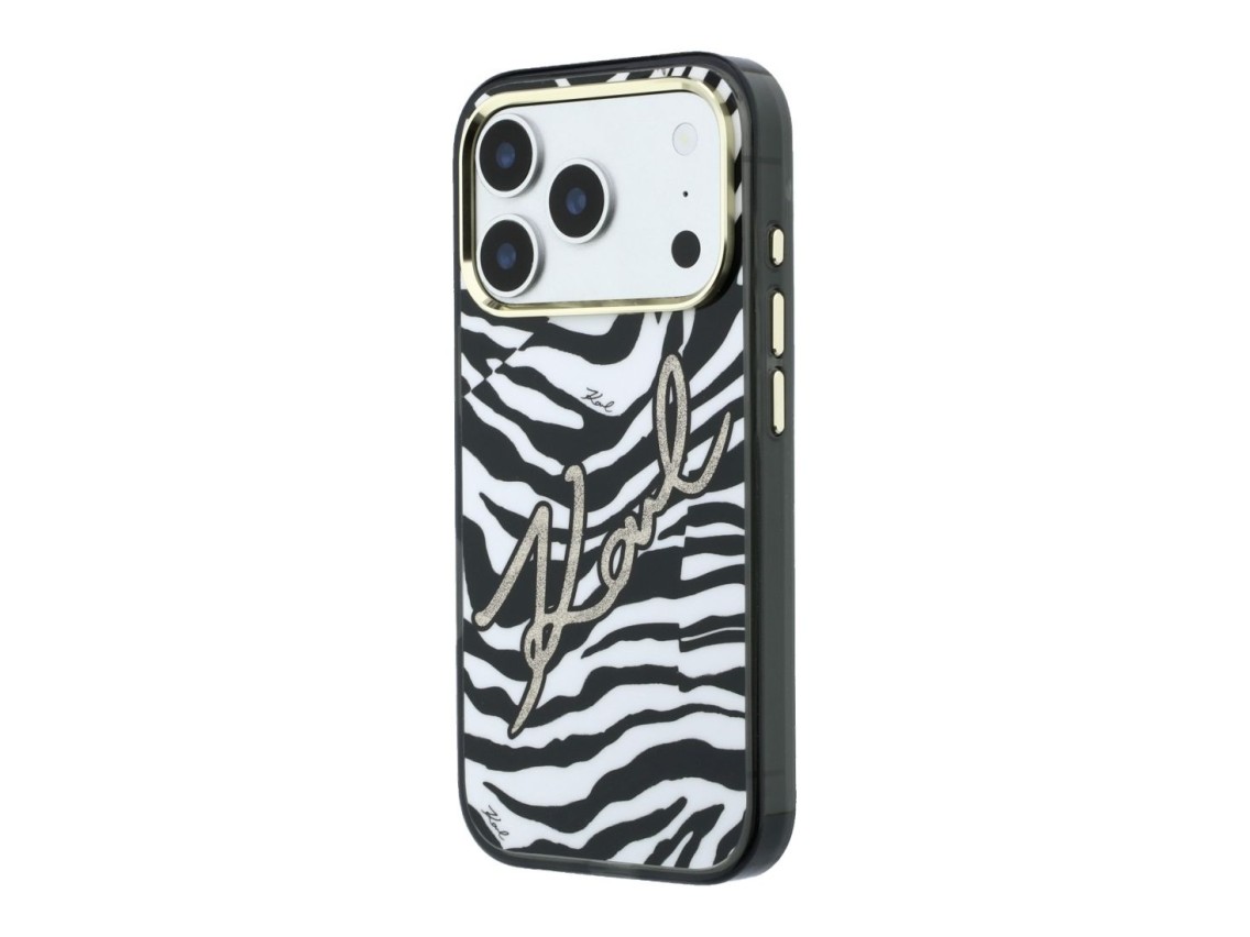 Capa MagSafe Karl Lagerfeld IML Signature Zebra Glitter para iPhone 17 Pro Max / 18 Pro Max - Dourad