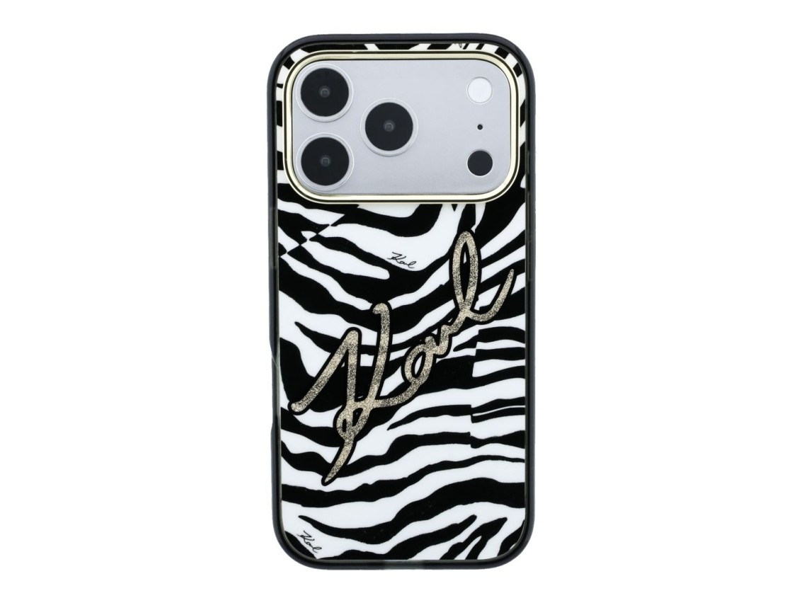 Capa MagSafe Karl Lagerfeld IML Signature Zebra Glitter para iPhone 17 Pro/18 Pro - Dourado