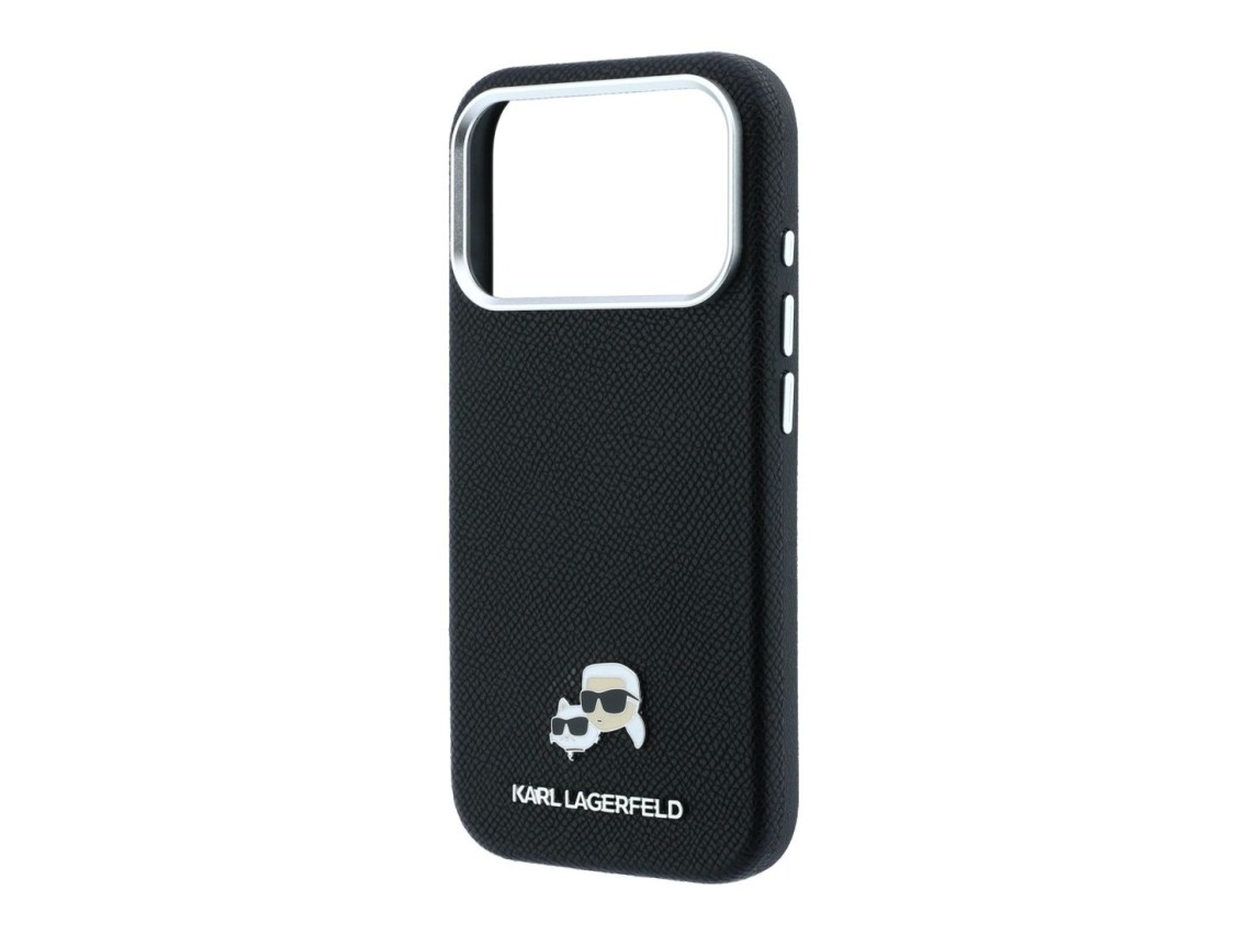 Capa MagSafe Karl Lagerfeld Grained Heads em metal para iPhone 17 Pro / 18 Pro - Preta