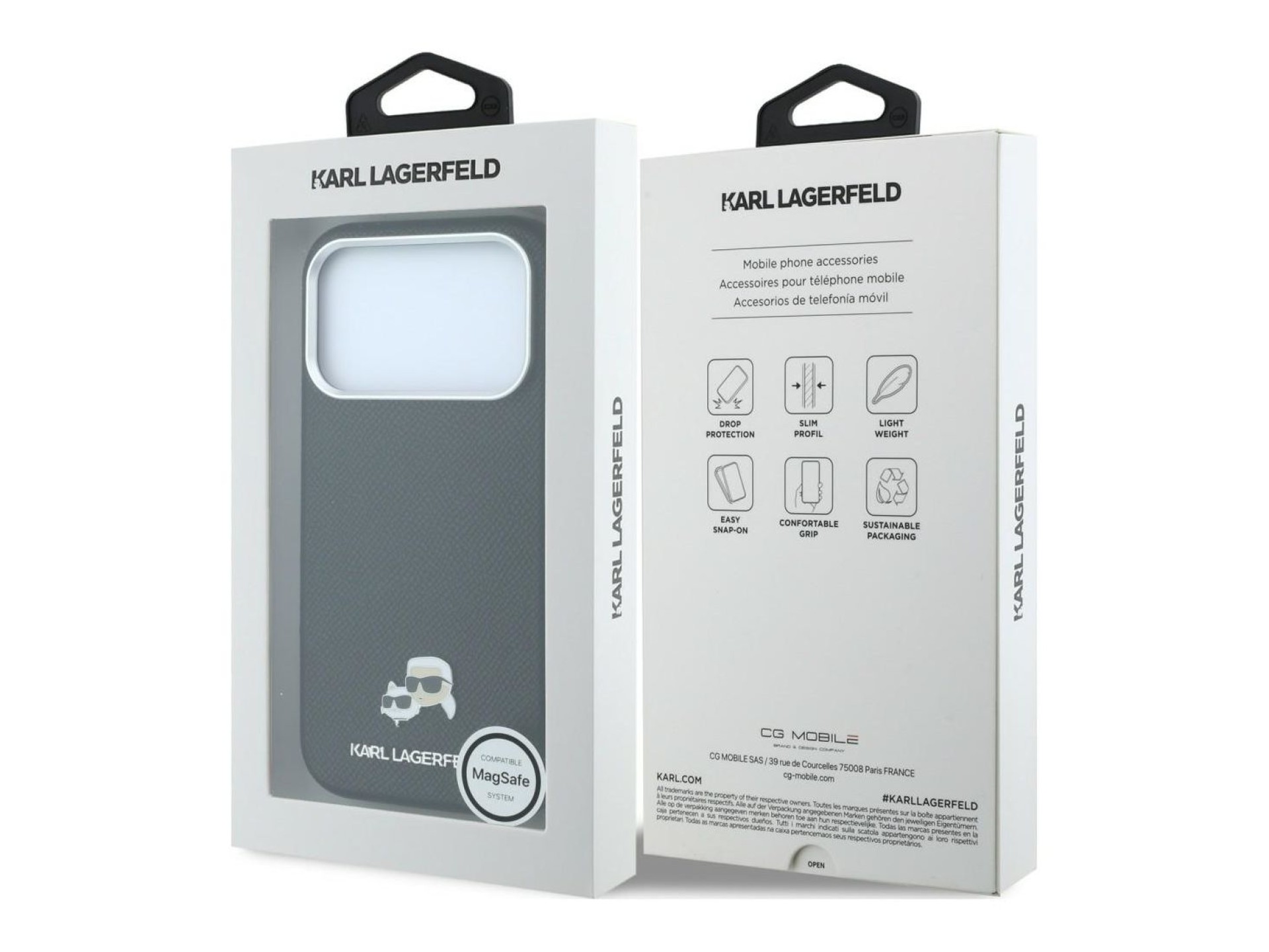 Capa MagSafe Karl Lagerfeld Grained Heads em metal para iPhone 17 Pro / 18 Pro - Preta