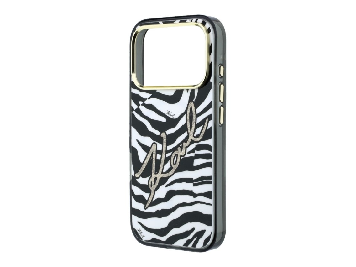 Capa MagSafe Karl Lagerfeld IML Signature Zebra Glitter para iPhone 17 Pro/18 Pro - Dourado