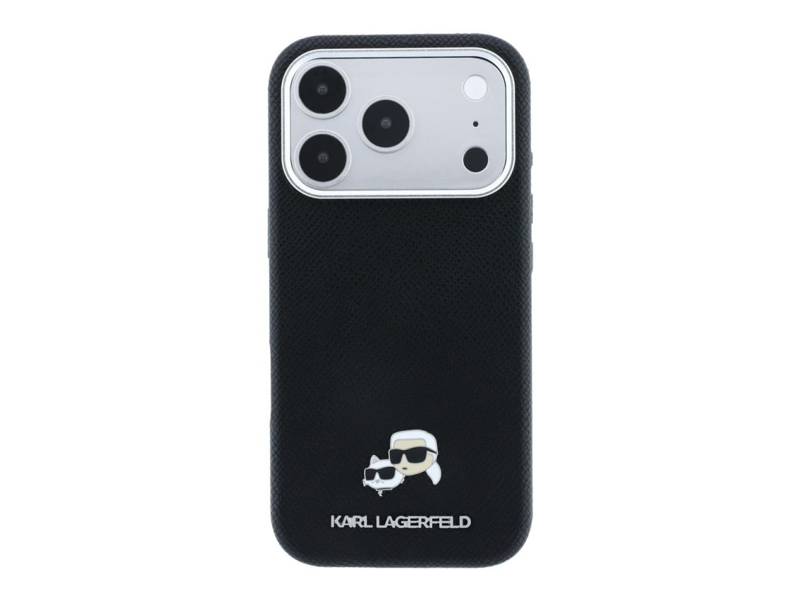 Capa MagSafe Karl Lagerfeld Grained Heads em metal para iPhone 17 Pro / 18 Pro - Preta
