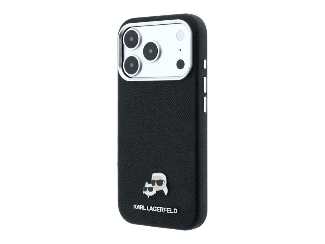 Capa MagSafe Karl Lagerfeld Grained Heads em metal para iPhone 17 Pro / 18 Pro - Preta