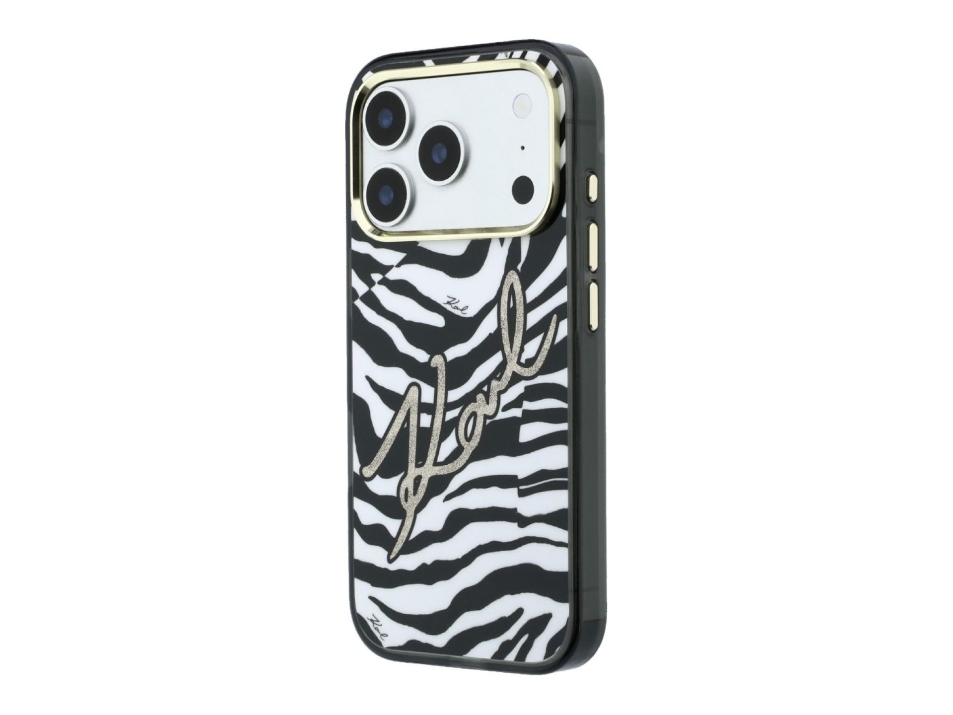 Capa MagSafe Karl Lagerfeld IML Signature Zebra Glitter para iPhone 17 Pro/18 Pro - Dourado