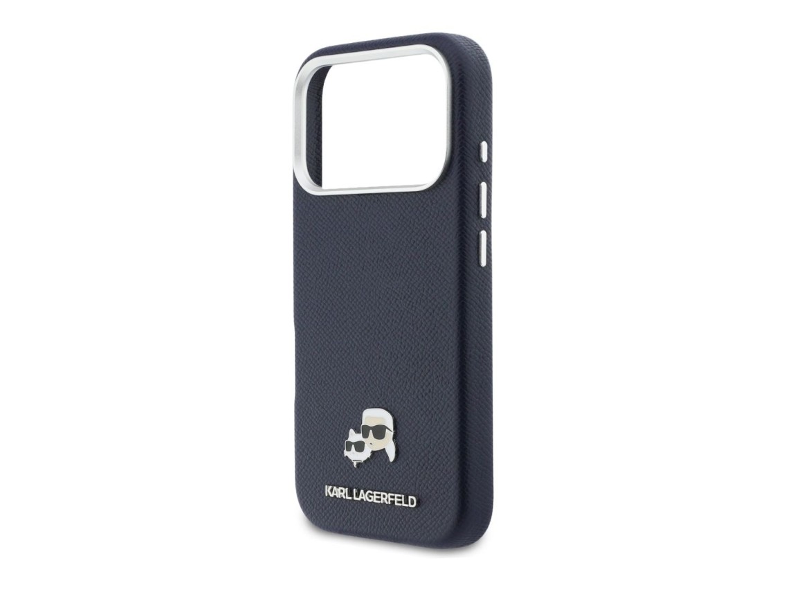 Capa MagSafe Karl Lagerfeld Karl & Choupette Head Pins Saffiano para iPhone 17 Pro - Azul