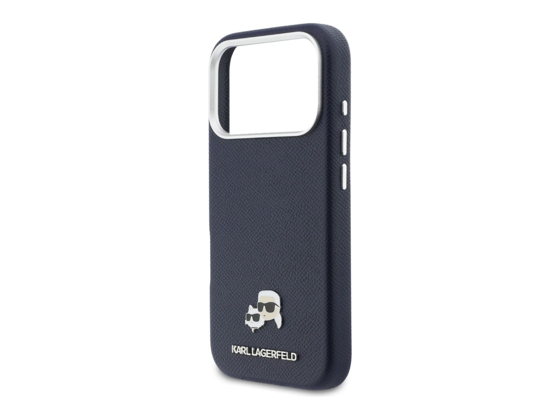Capa MagSafe Karl Lagerfeld Karl & Choupette Head Pins Saffiano para iPhone 17 Pro - Azul