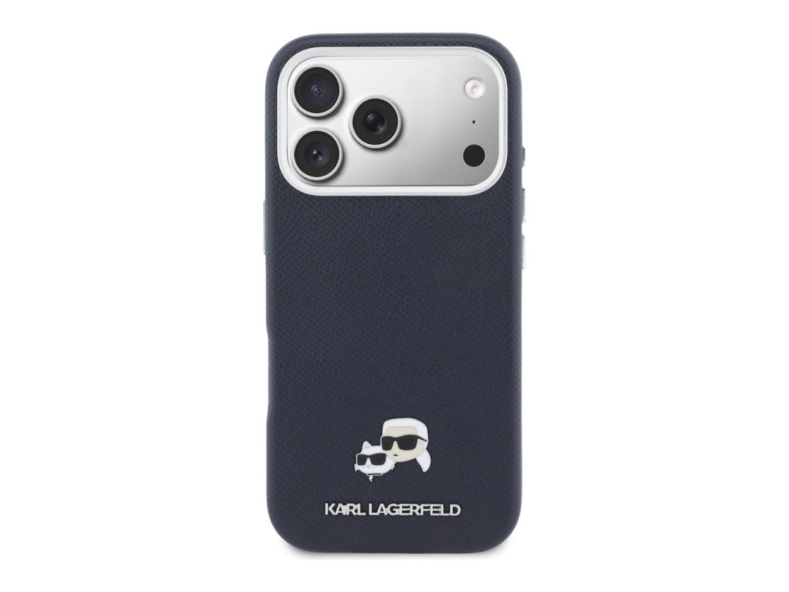 Capa MagSafe Karl Lagerfeld Karl & Choupette Head Pins Saffiano para iPhone 17 Pro - Azul