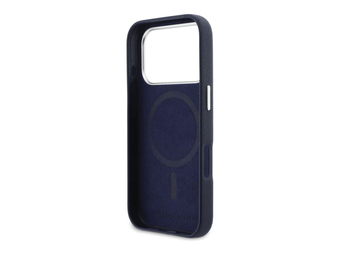 Capa MagSafe Karl Lagerfeld Karl & Choupette Head Pins Saffiano para iPhone 17 Pro - Azul