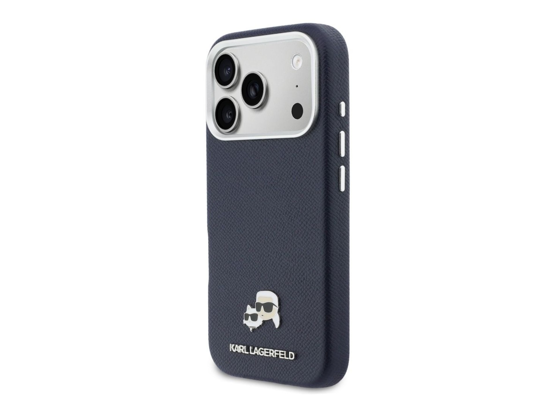 Capa MagSafe Karl Lagerfeld Karl & Choupette Head Pins Saffiano para iPhone 17 Pro - Azul