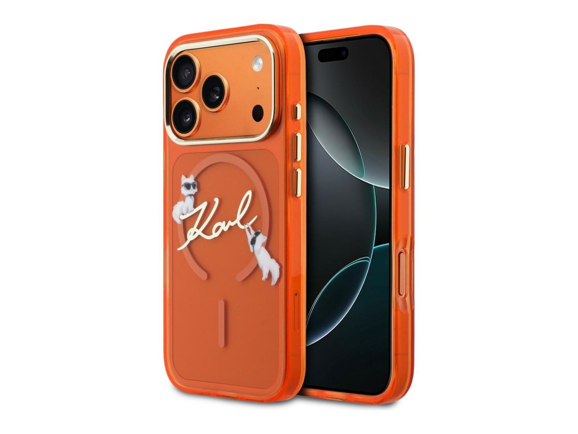 Karl Lagerfeld IML Choupettes Karl Script Logo MagSafe Case for iPhone 17 Pro Max - Orange