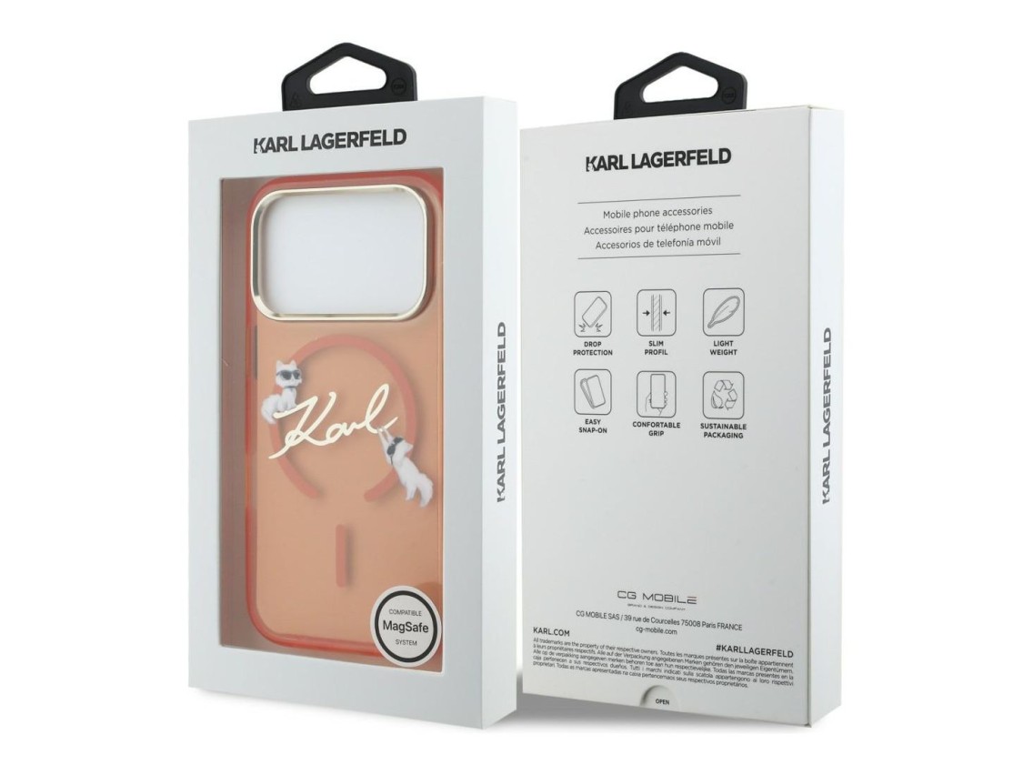 Capa MagSafe Karl Lagerfeld IML Choupettes Karl Script Logo para iPhone 17 Pro - Laranja