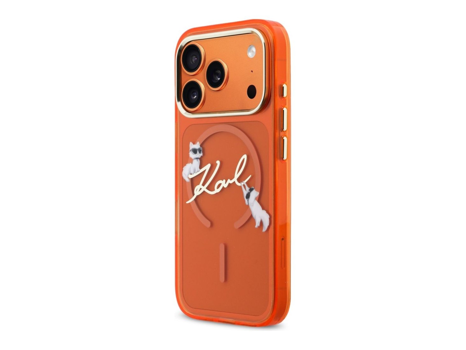Capa MagSafe Karl Lagerfeld IML Choupettes Karl Script Logo para iPhone 17 Pro - Laranja
