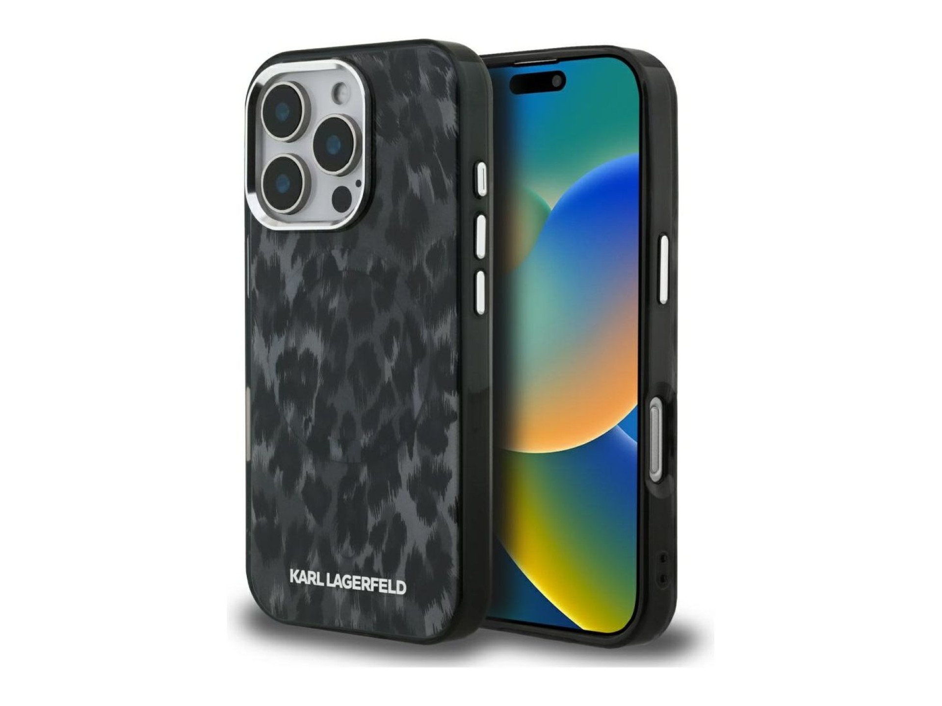 Capa MagSafe Karl Lagerfeld IML com padrão leopardo para iPhone 16 Pro Max - Preto