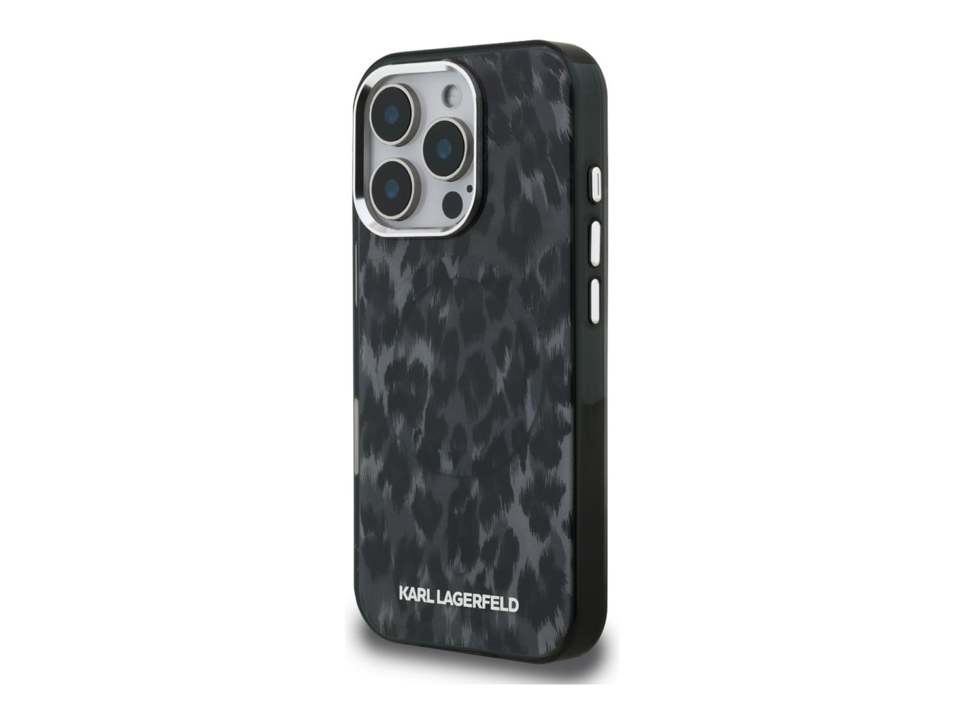 Capa MagSafe Karl Lagerfeld IML com padrão leopardo para iPhone 16 Pro Max - Preto