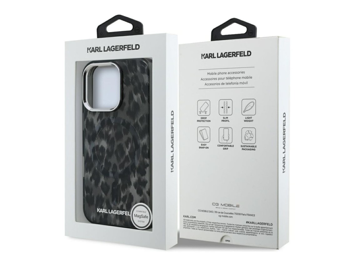 Capa MagSafe Karl Lagerfeld IML com padr�o leopardo para iPhone 16 Pro Max - Preto