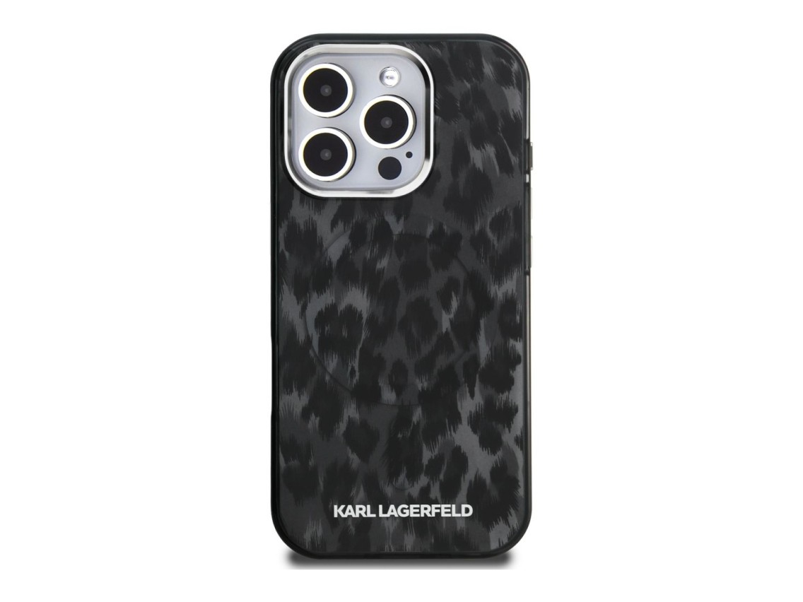 Capa MagSafe Karl Lagerfeld IML com padr�o leopardo para iPhone 16 Pro Max - Preto