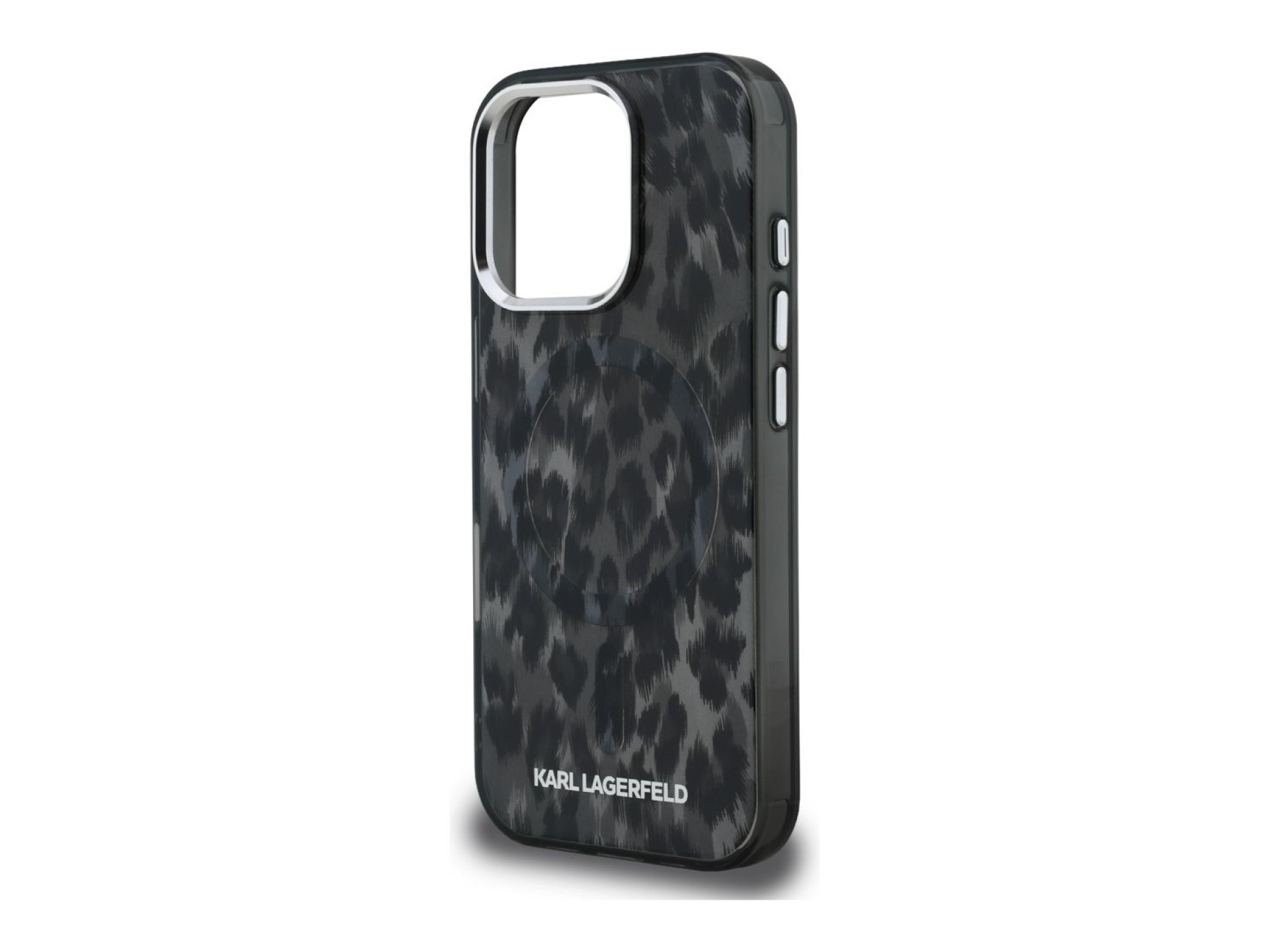 Capa MagSafe Karl Lagerfeld IML com padrão leopardo para iPhone 16 Pro Max - Preto