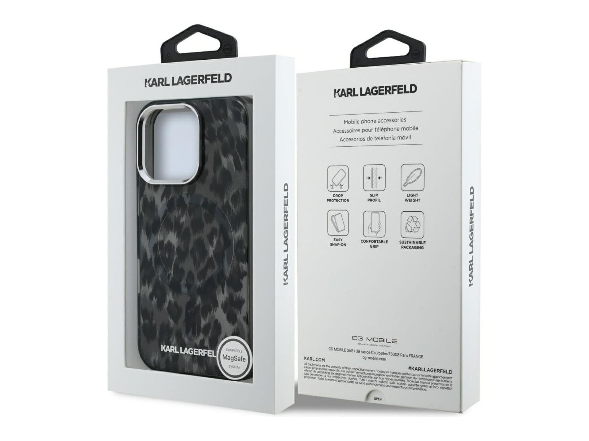 Capa MagSafe Karl Lagerfeld IML com padrão leopardo para iPhone 16 Pro Max - Preto