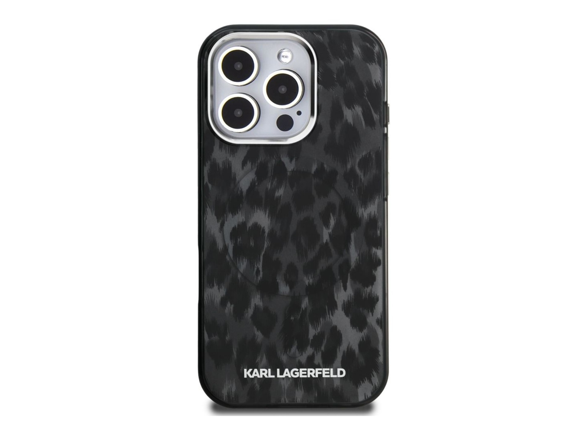 Capa MagSafe Karl Lagerfeld IML com padrão leopardo para iPhone 16 Pro Max - Preto