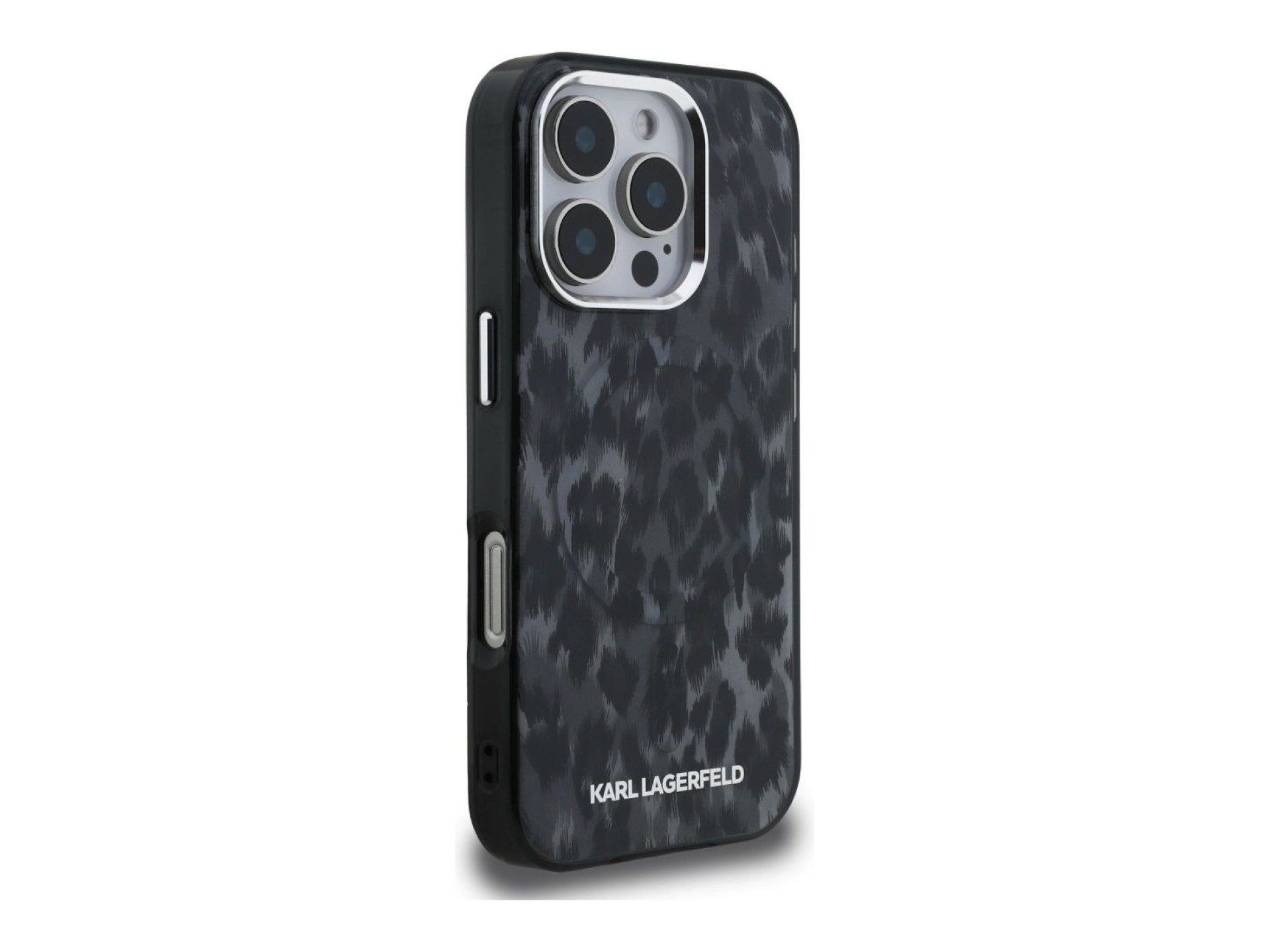 Capa MagSafe Karl Lagerfeld IML com padrão leopardo para iPhone 16 Pro Max - Preto