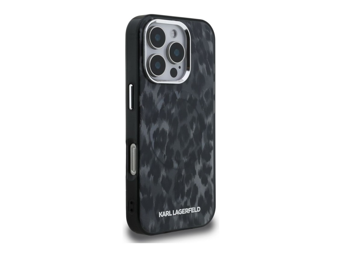 Capa MagSafe Karl Lagerfeld IML com padr�o leopardo para iPhone 16 Pro Max - Preto