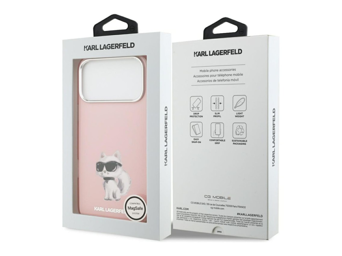 Capa MagSafe Karl Lagerfeld IML Aquarelle Choupette & Logo para iPhone 17 Pro - Rosa