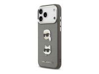 Karl Lagerfeld FW Grained Karl & Choupette Heads Pins & Logo iPhone 17 Pro Max Case - Gray Karl Lagerfeld FW Grained Karl & Choupette Heads Pins & Logo iPhone 17 Pro Max Case - Gray