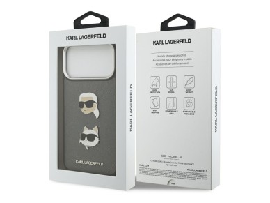 Karl Lagerfeld FW Grained Karl & Choupette Heads Pins & Logo iPhone 17 Pro Max Case - Gray Karl Lagerfeld FW Grained Karl & Choupette Heads Pins & Logo iPhone 17 Pro Max Case - Gray