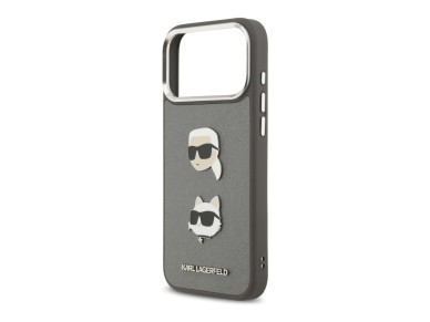Karl Lagerfeld FW Grained Karl & Choupette Heads Pins & Logo iPhone 17 Pro Max Case - Gray Karl Lagerfeld FW Grained Karl & Choupette Heads Pins & Logo iPhone 17 Pro Max Case - Gray