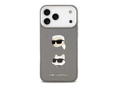 Karl Lagerfeld FW Grained Karl & Choupette Heads Pins & Logo iPhone 17 Pro Max Case - Gray Karl Lagerfeld FW Grained Karl & Choupette Heads Pins & Logo iPhone 17 Pro Max Case - Gray