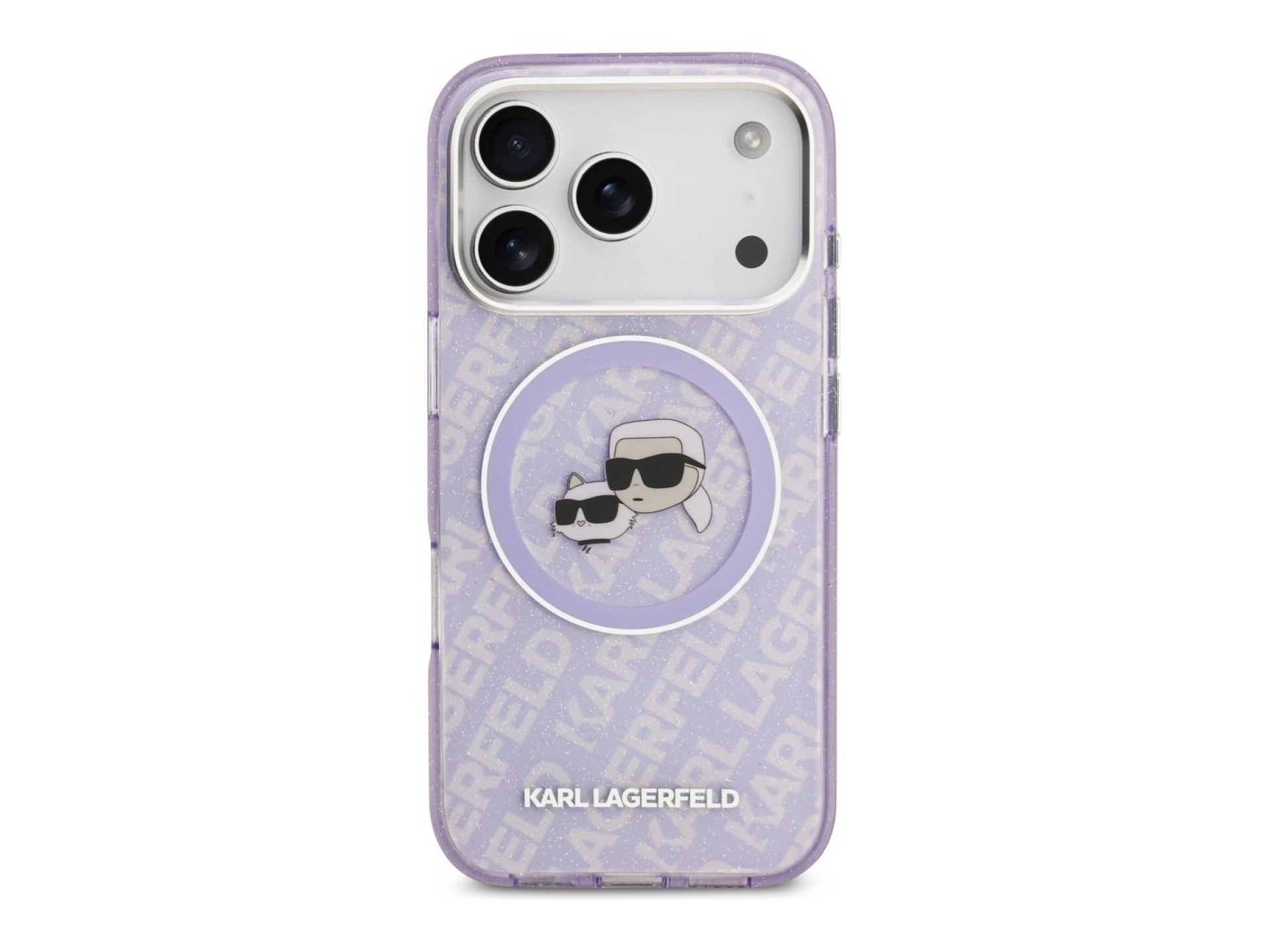 Funda MagSafe Karl Lagerfeld IML Glitter Karl & Choupette Heads para iPhone 17 Pro - Morado