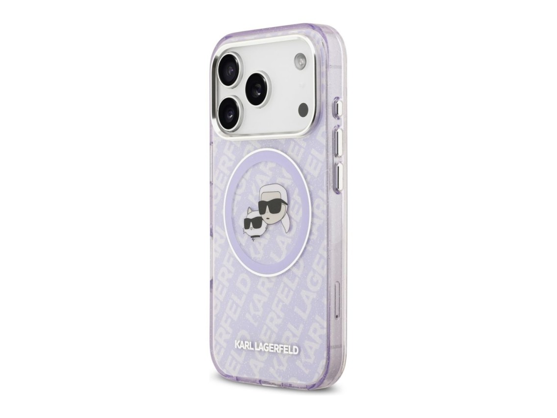 Funda MagSafe Karl Lagerfeld IML Glitter Karl & Choupette Heads para iPhone 17 Pro - Morado