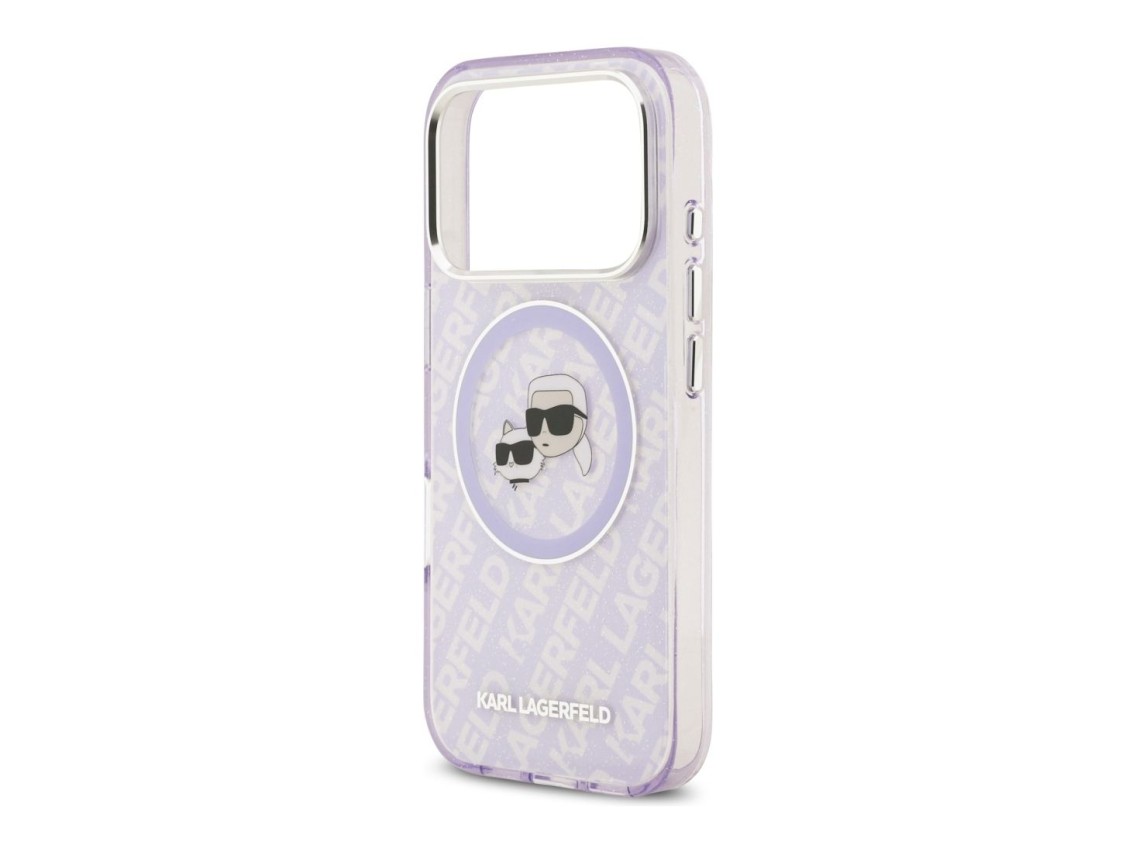 Funda MagSafe Karl Lagerfeld IML Glitter Karl & Choupette Heads para iPhone 17 Pro - Morado