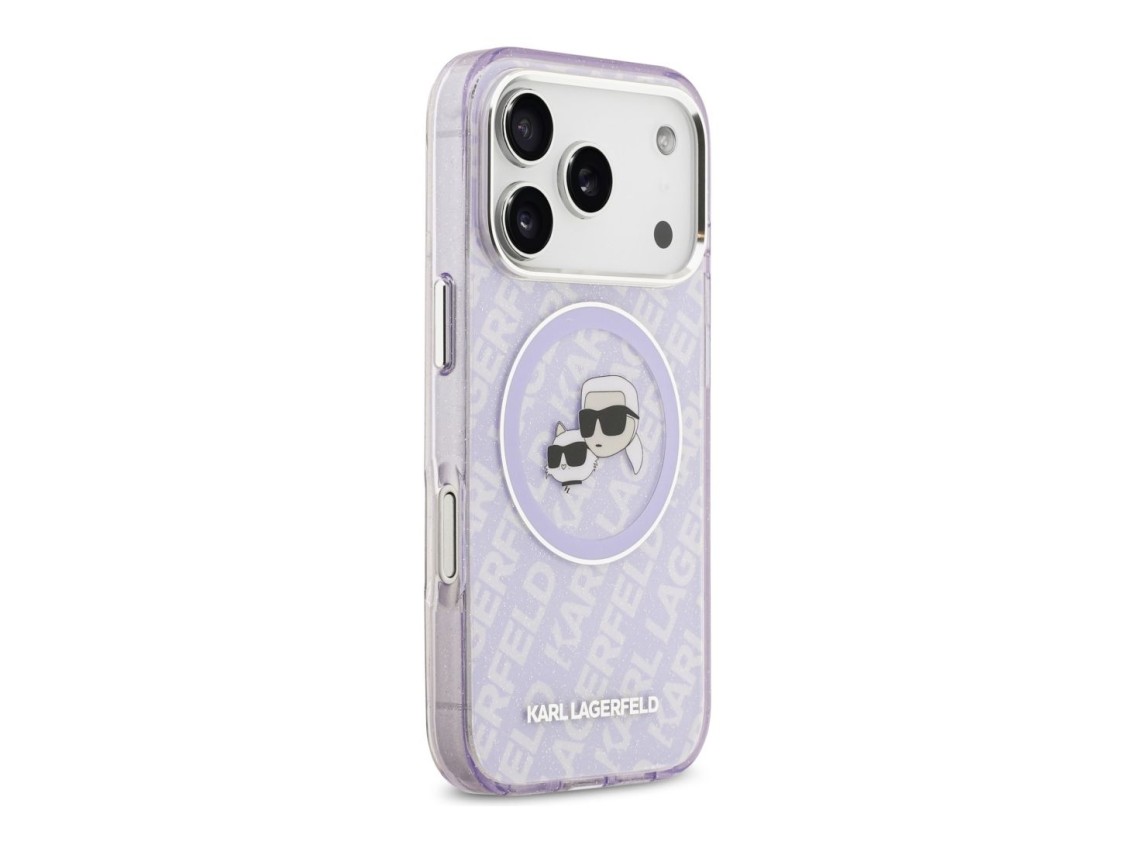 Funda MagSafe Karl Lagerfeld IML Glitter Karl & Choupette Heads para iPhone 17 Pro - Morado