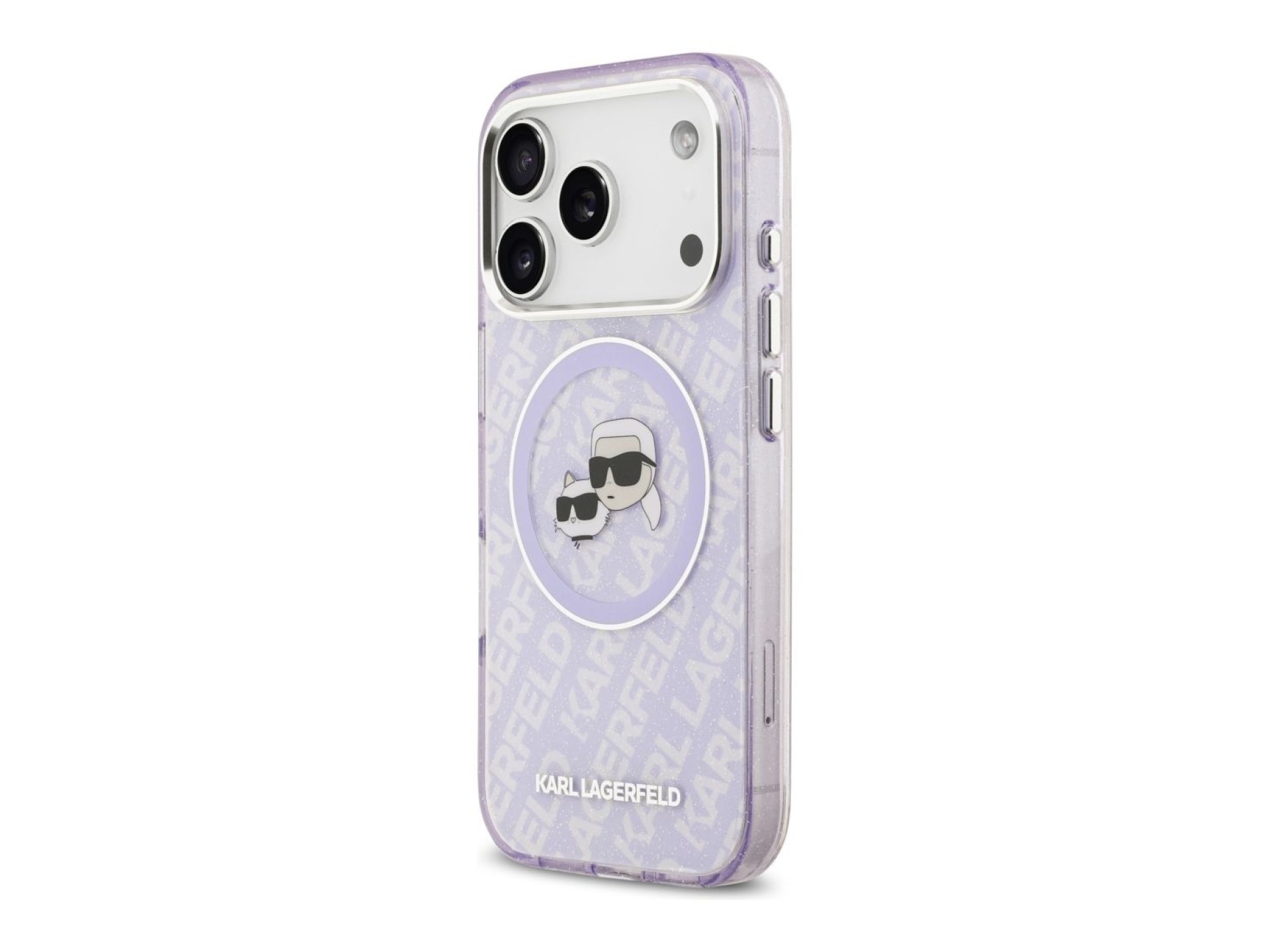 Funda MagSafe Karl Lagerfeld IML Glitter Karl & Choupette Heads para iPhone 17 Pro - Morado