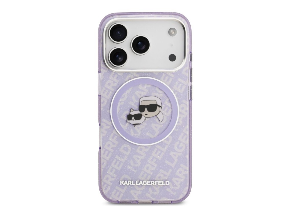 Funda MagSafe Karl Lagerfeld IML Glitter Karl & Choupette Heads para iPhone 17 Pro - Morado